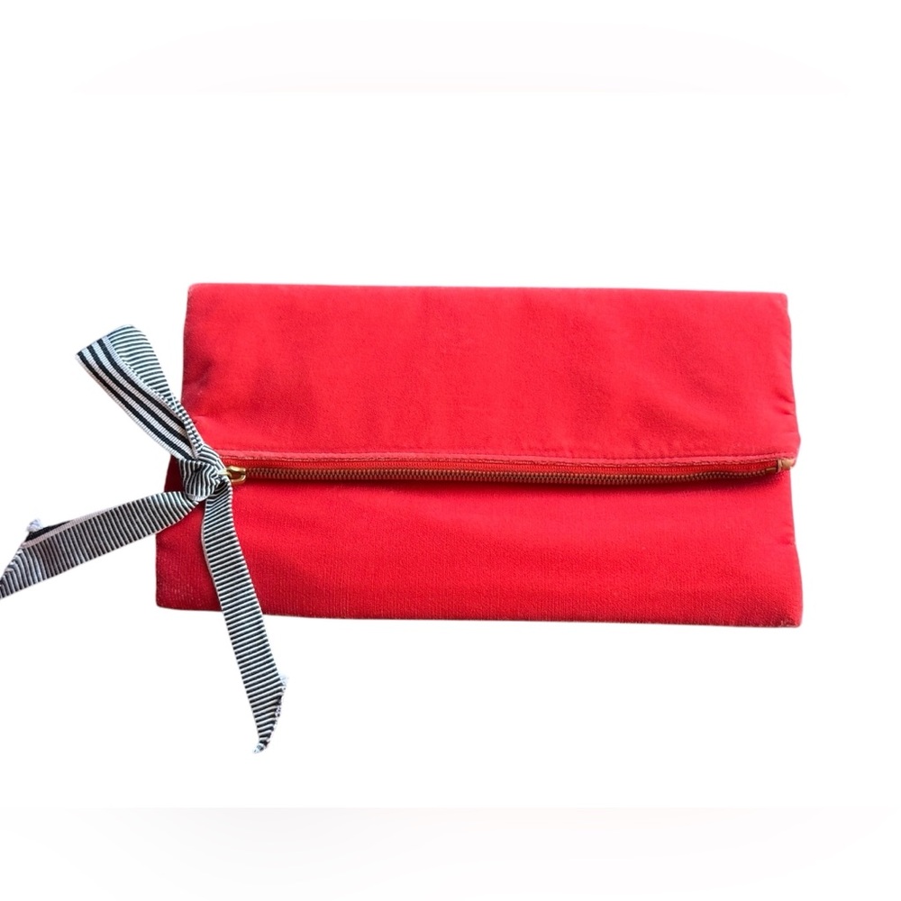 J.Crew Foldover Orange Coral Velvet Clutch Bag